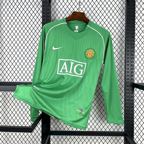 Manchester United 2007-08 Green Goalkeeper  Long Sleeves Retro Jersey