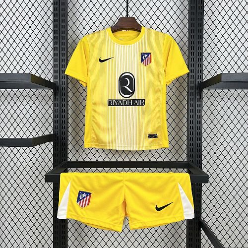 Atletico Madrid 2025-26 Yellow Goalkeeper Kids Kit