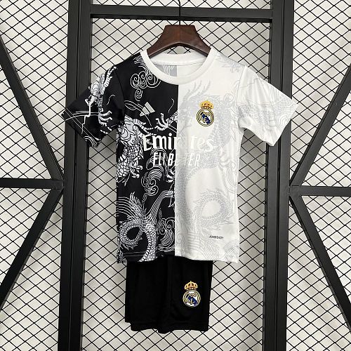 Real Madrid 2025/26 Special Edition Black + White Kids Kit Size 16-28