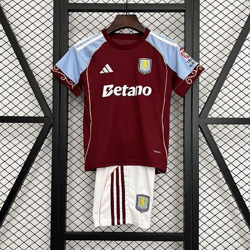 Aston Villa 2025-26 Home Kids Kit Size 16-28